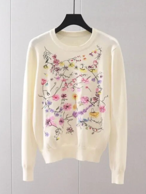 DIOR Inspired Embroidered Pullover Sweater