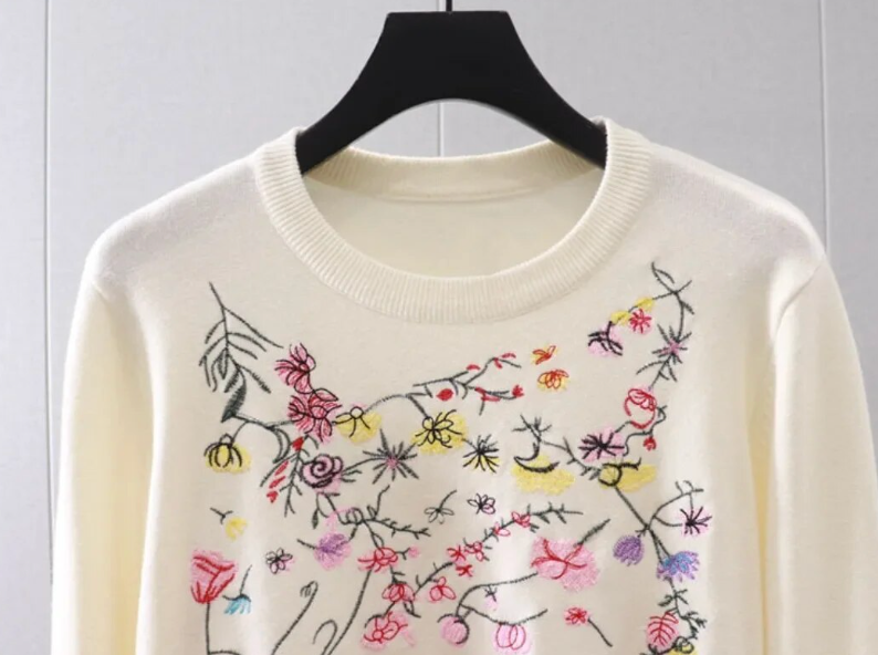 DIOR Inspired Embroidered Pullover Sweater