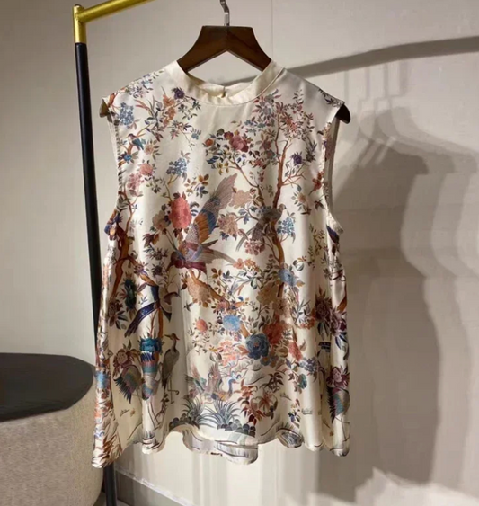 Mulberry Silk DIOR Inspired Printed Top